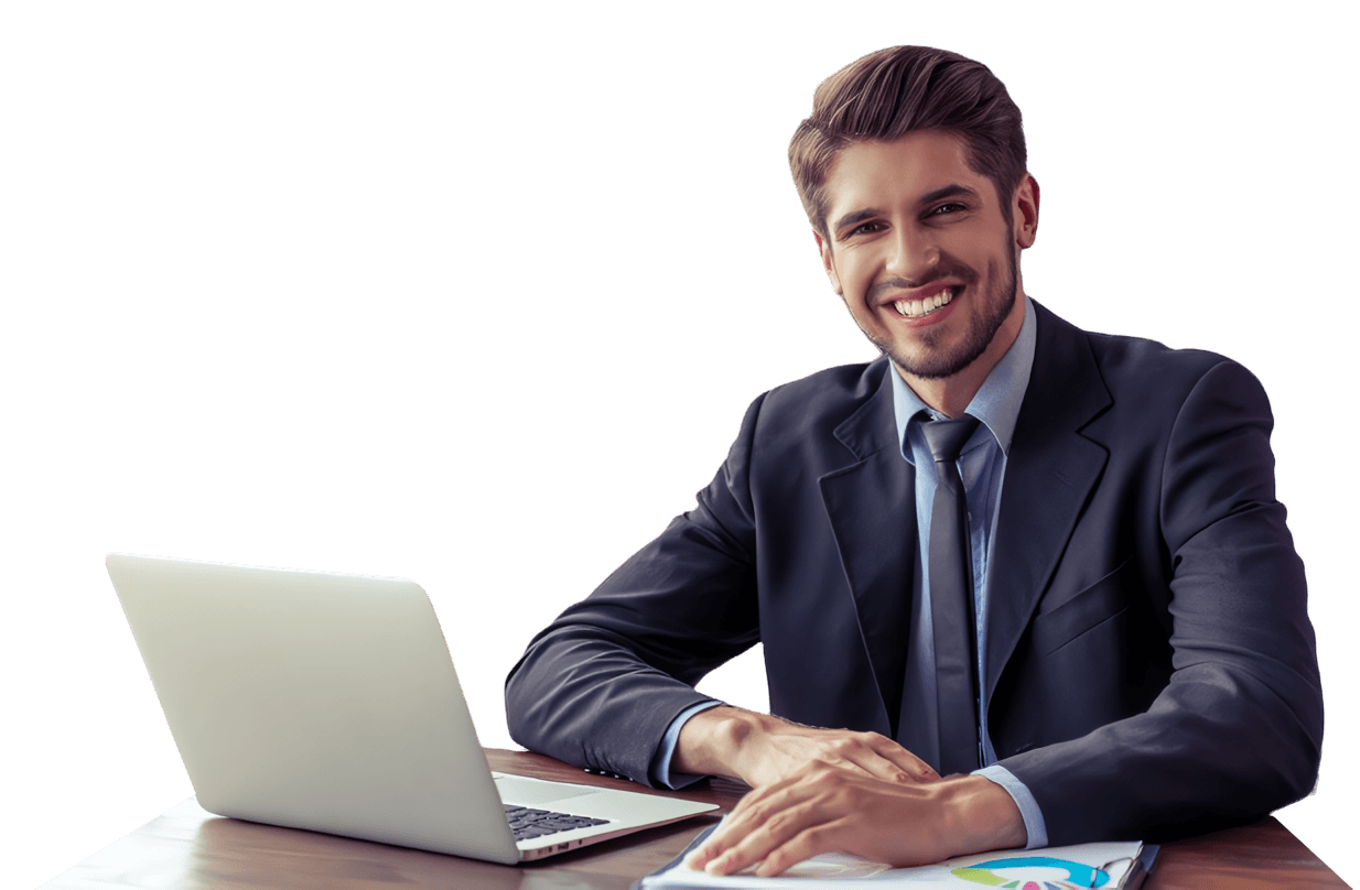 man smiling with laptop